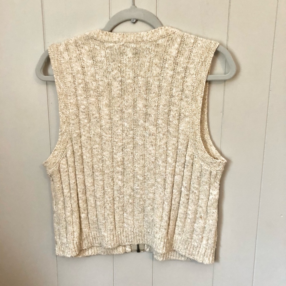 Vintage LizWear Sweater Vest Cardigan Zip Crop Oatmeal Cotton Blend Medium Y2K - Picture 6 of 6